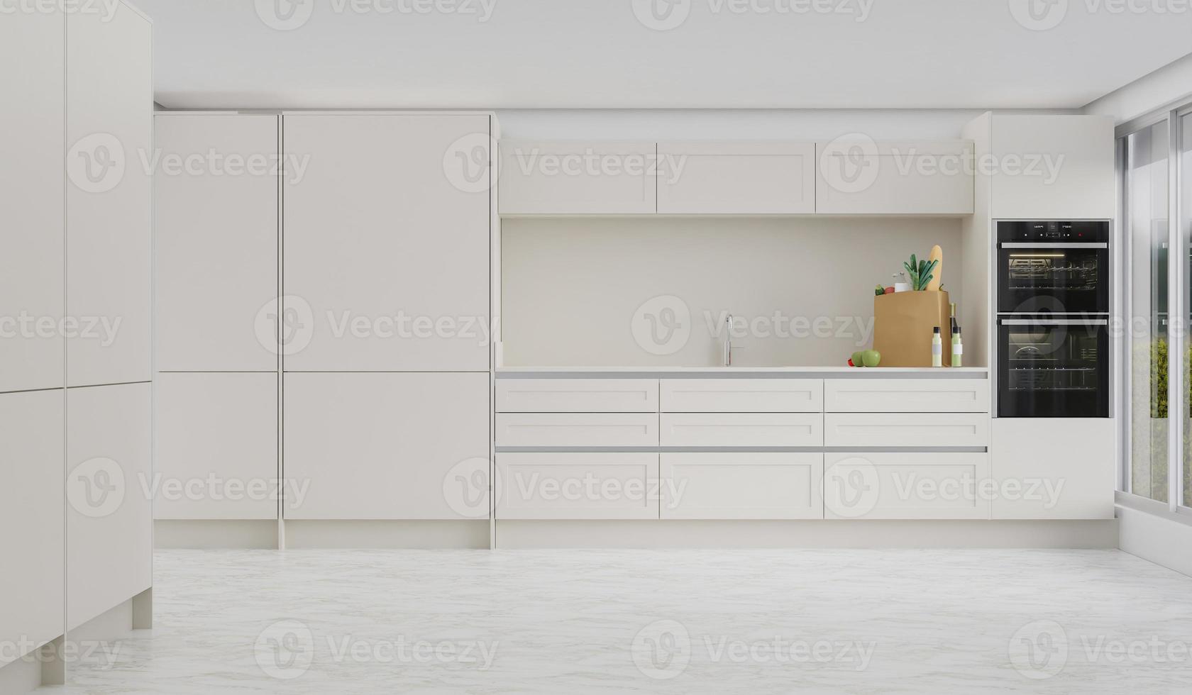 cooking room with a dinning table - wall. 3D rendering. photo