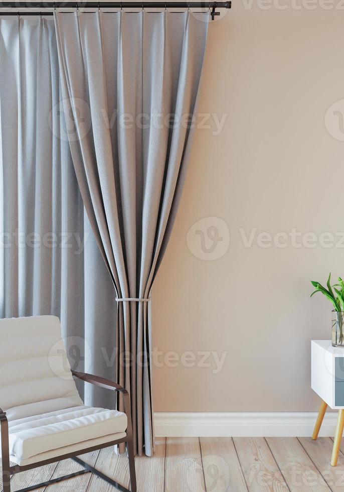 minimal interior style poster Mock up the living room wall in white with modern sofa and decorations in the living room.  copy space. 3D rendering. photo