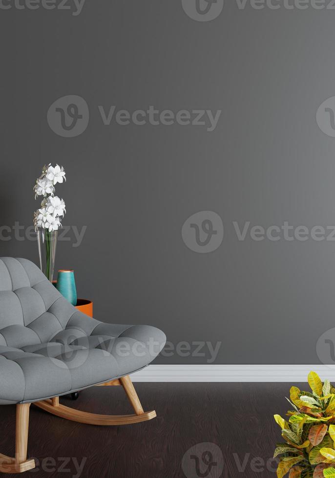 minimal interior style poster Mock up the living room wall in white with modern sofa and decorations in the living room.  copy space. 3D rendering. photo