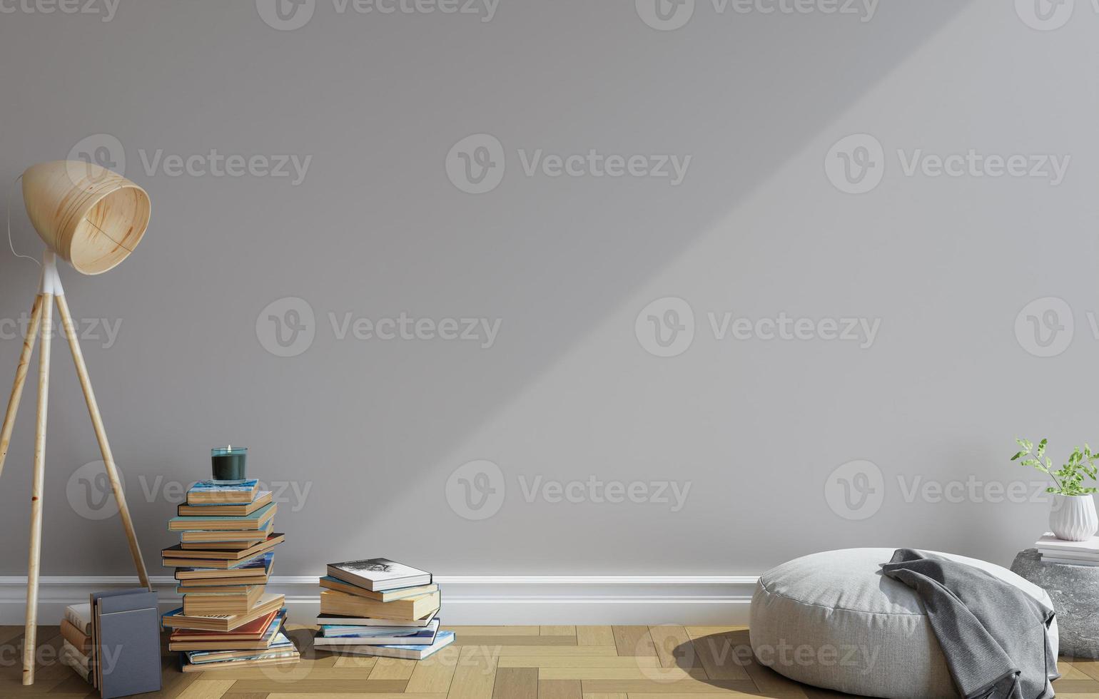 minimal interior style poster Mock up the living room wall in white with modern sofa and decorations in the living room.  copy space. 3D rendering. photo