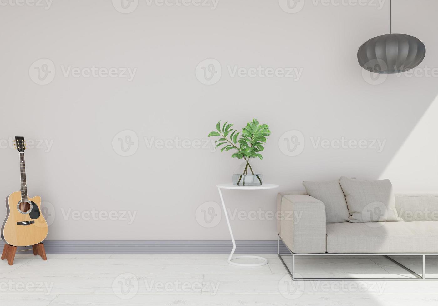 minimal interior style poster Mock up the living room wall in white with modern sofa and decorations in the living room.  copy space. 3D rendering. photo