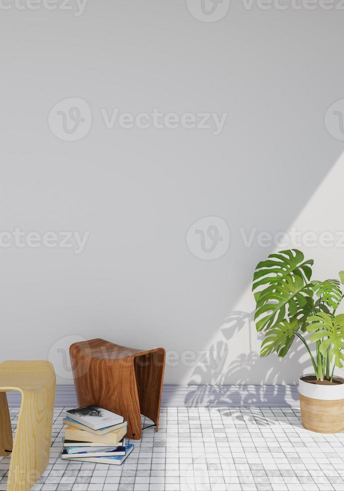 minimal interior style poster Mock up the living room wall in white with modern sofa and decorations in the living room.  copy space. 3D rendering. photo