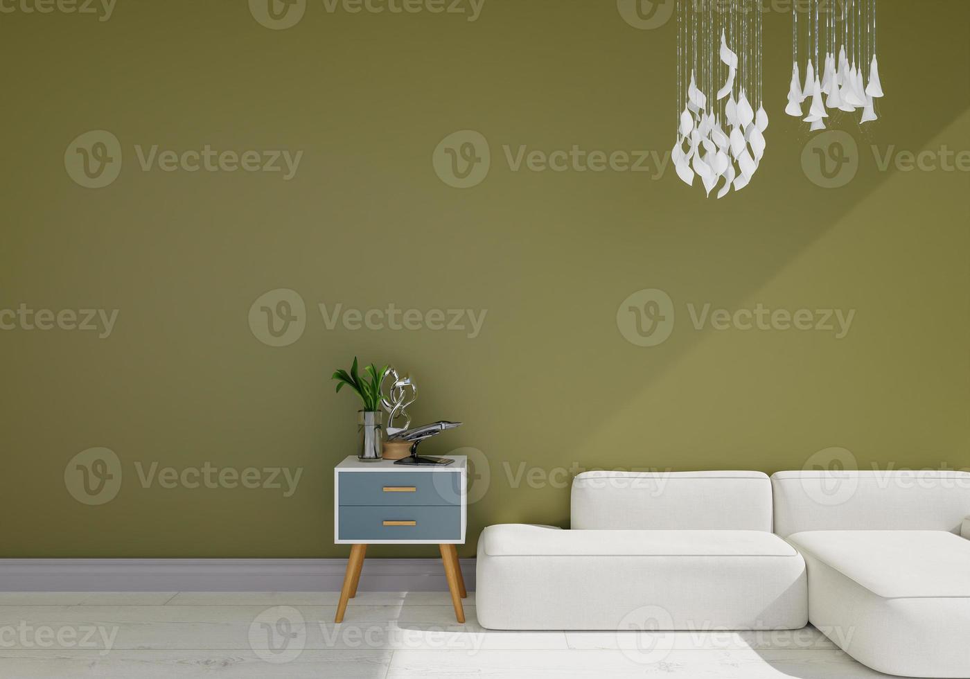 minimal interior style poster Mock up the living room wall in white with modern sofa and decorations in the living room.  copy space. 3D rendering. photo