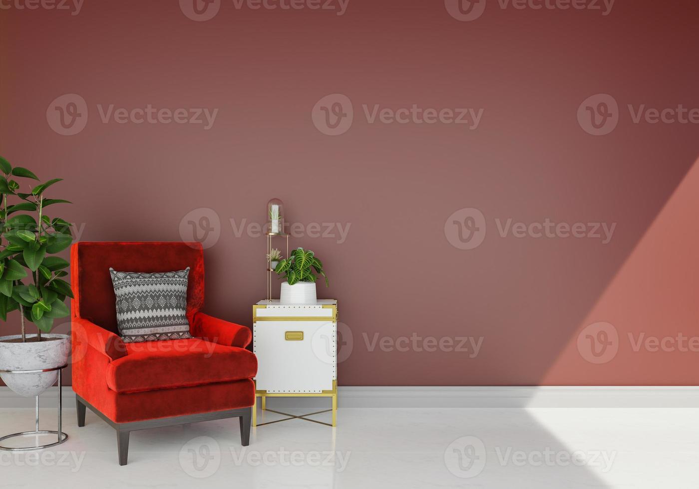 minimal interior style poster Mock up the living room wall in white with modern sofa and decorations in the living room.  copy space. 3D rendering. photo