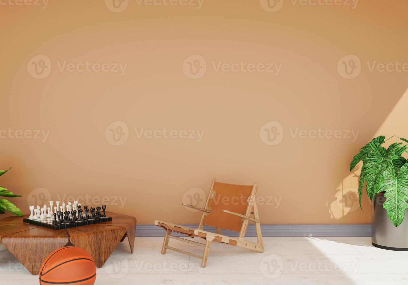 minimal interior style poster Mock up the living room wall in white with modern sofa and decorations in the living room.  copy space. 3D rendering. photo