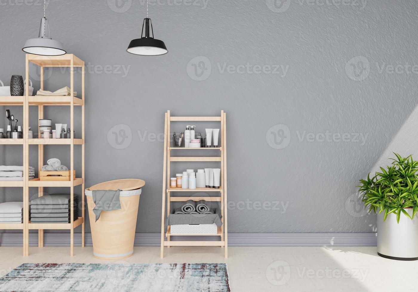 minimal interior style poster Mock up the living room wall in white with modern sofa and decorations in the living room.  copy space. 3D rendering. photo