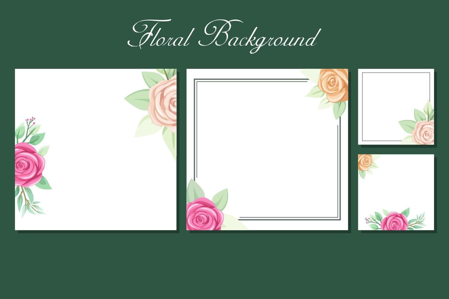 Square background with rose and greenery frame border for social media post template, greeting card, wedding or engagement invitation and poster design vector