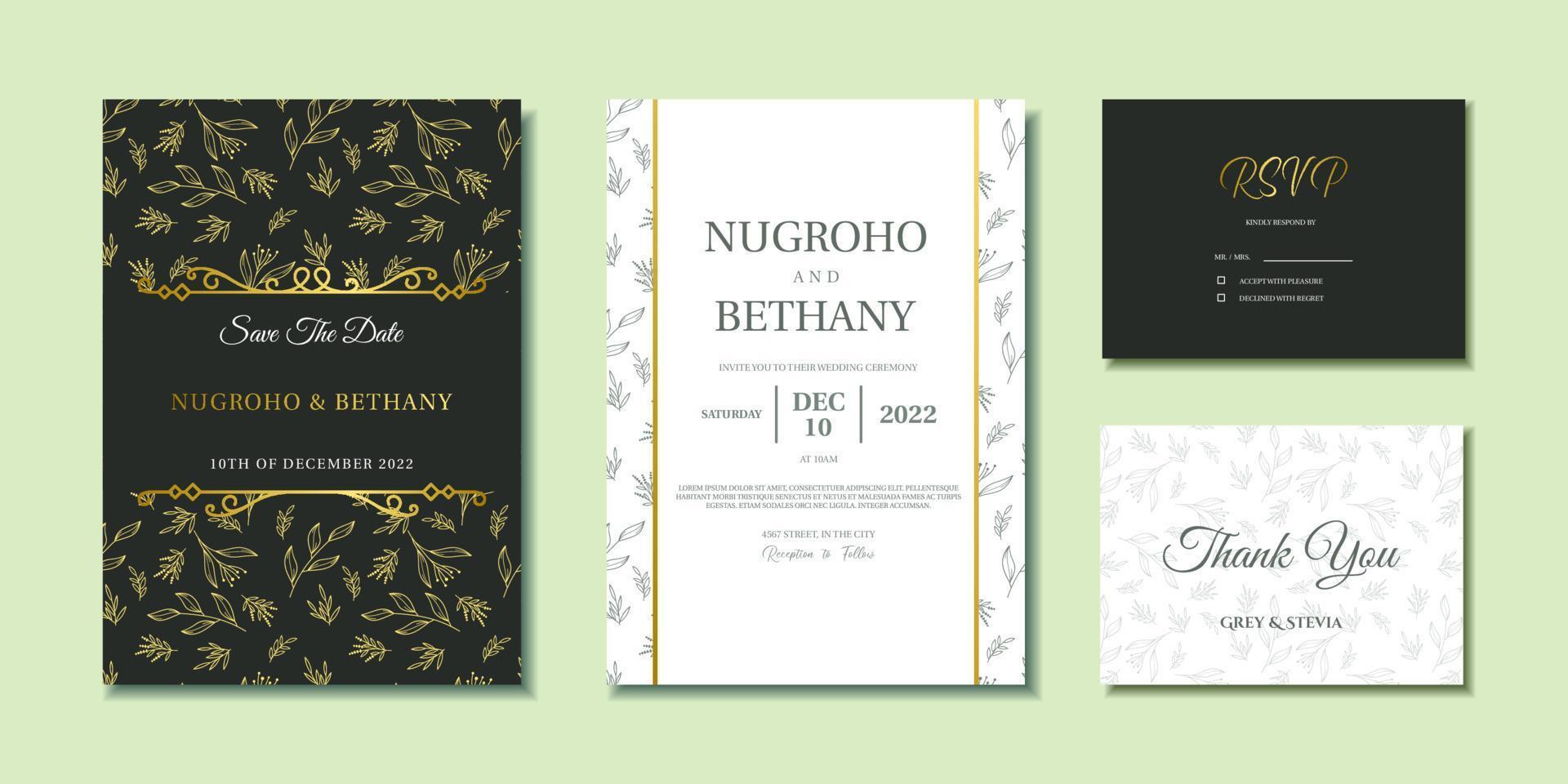 Luxury wedding invitation template with abstract leaf pattern and ornament vector