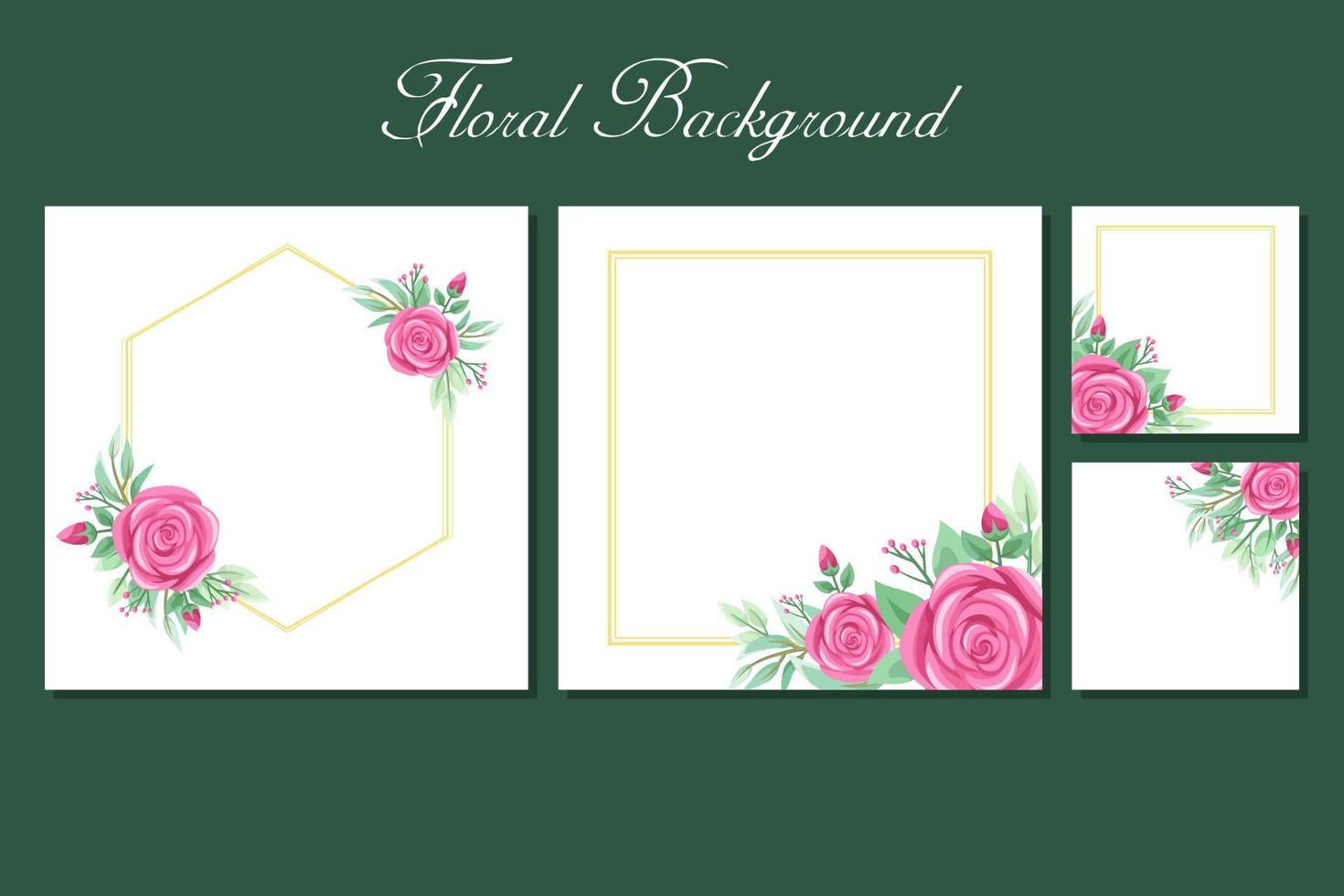Square background with rose and greenery frame border for social media post template, greeting card, wedding or engagement invitation and poster design vector