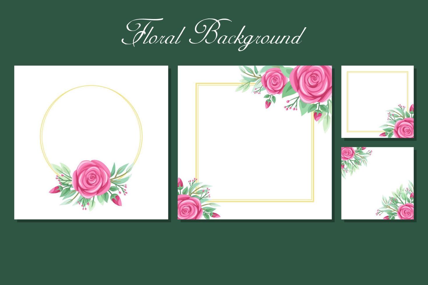 Square background with rose and greenery frame border for social media post template, greeting card, wedding or engagement invitation and poster design vector