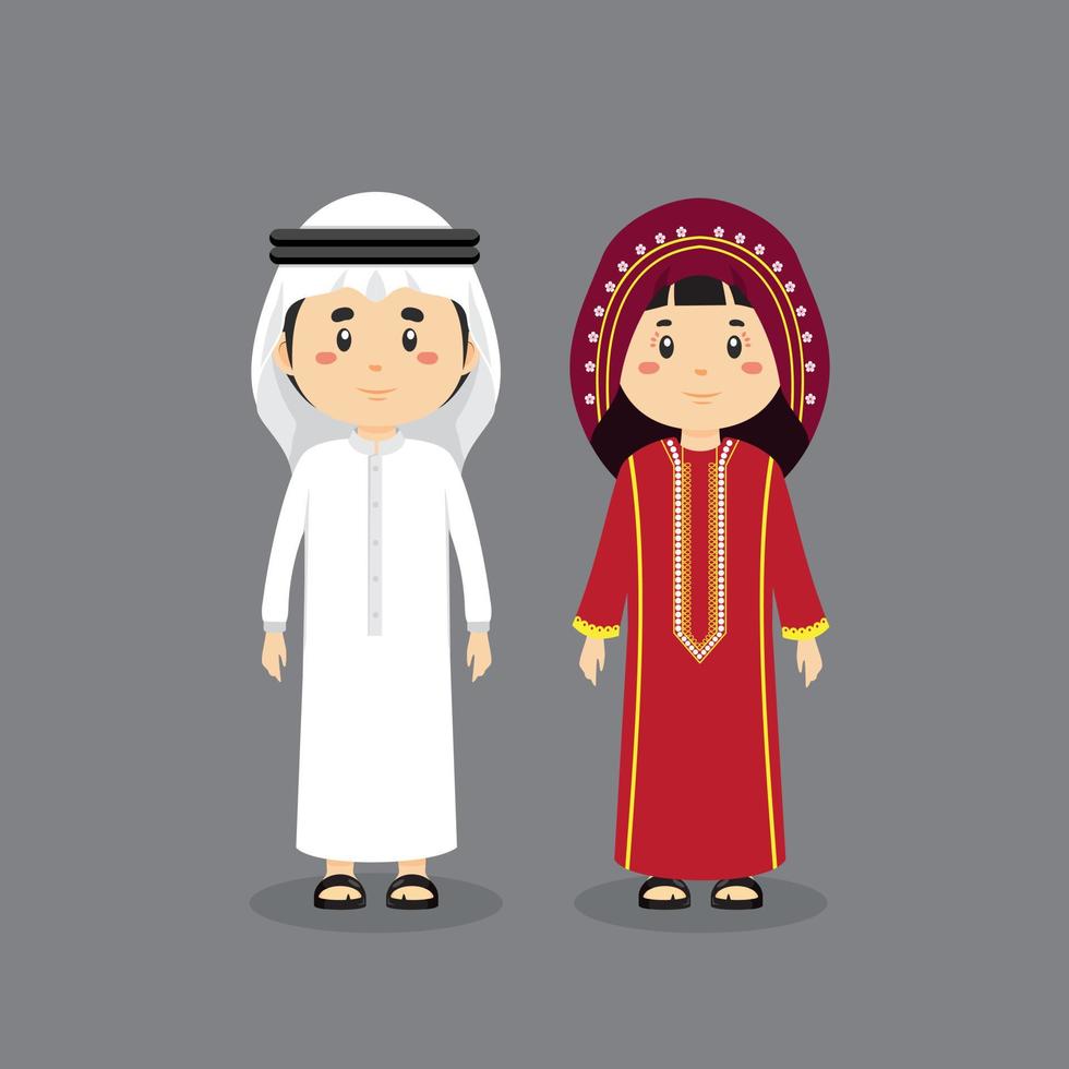 personaje de pareja bahrein con vestido tradicional vector