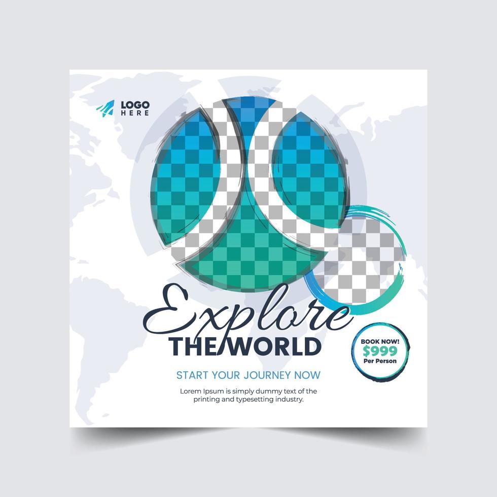 Explore the world travel, traveling, or summer beach traveling social media post or web banner design. Tourism business marketing flyer or poster. vector