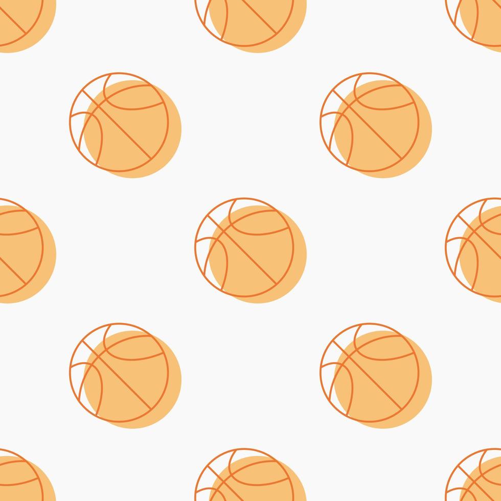 patrón sin costuras de pelota de baloncesto de contorno naranja en white.game, deportes de equipo. Balones de baloncesto deportivos populares de cuero. fitness, saludable, fondo de entrenamiento. dibujado a mano ilustración plana de dibujos animados vector