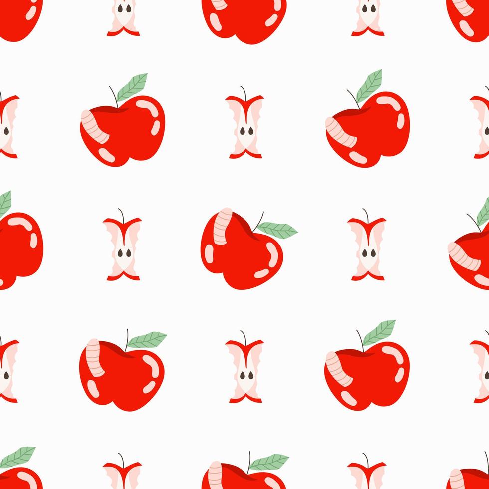 Red cut, bitten apples pattern. Fruit pattern design for web, print. Hand drawn modern summer illustration. Fresh juicy fruit on a pastel background. Eco friendly. Organic healthy background. vector