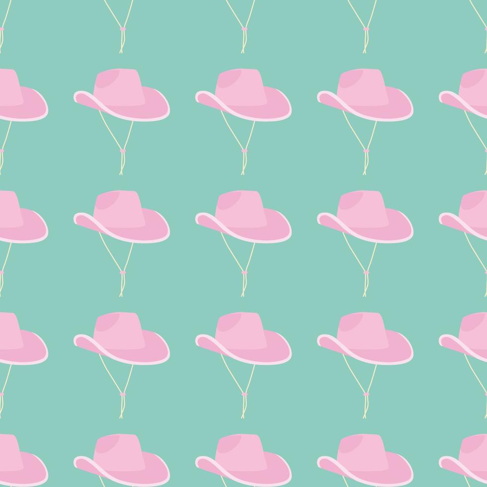 Seamless pattern of cartoon pink cowboy hat with strings on ...
