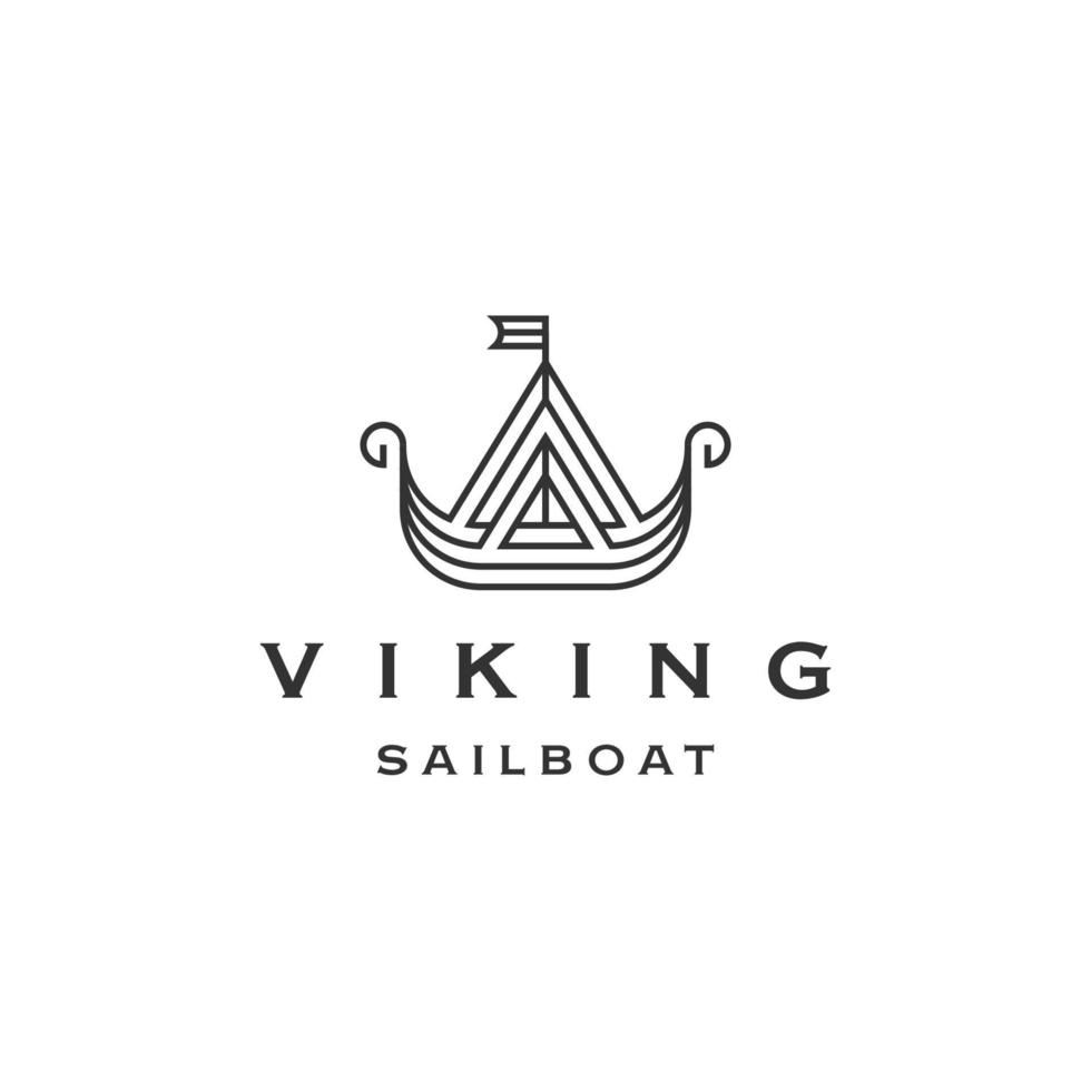 Viking ship logo, sailboat logo design template flat vector