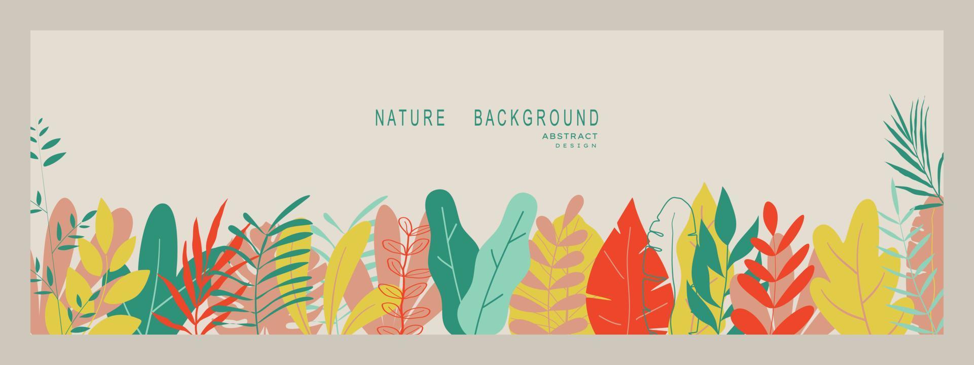 Abstract nature background with leaves and plants. Copy space for text. Vector illustration