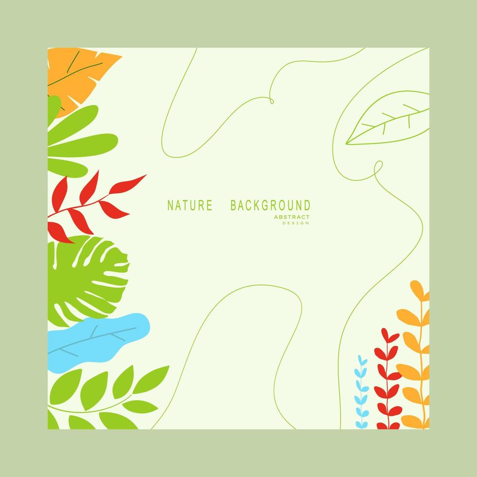 Abstract nature background with leaves and plants. Copy space for text. Vector illustration