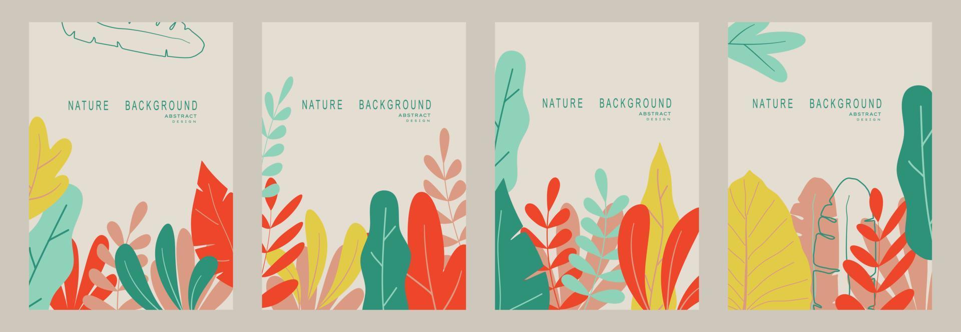 Abstract nature background with leaves and plants. Copy space for text. Vector illustration