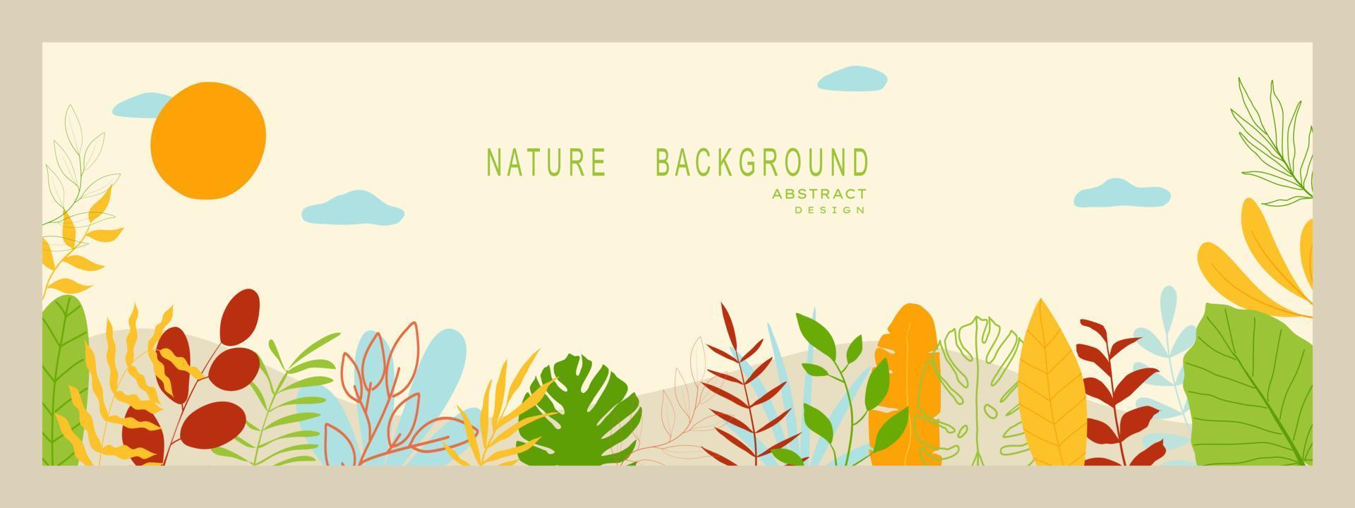 Abstract nature background with leaves and plants. Copy space for text. Vector illustration