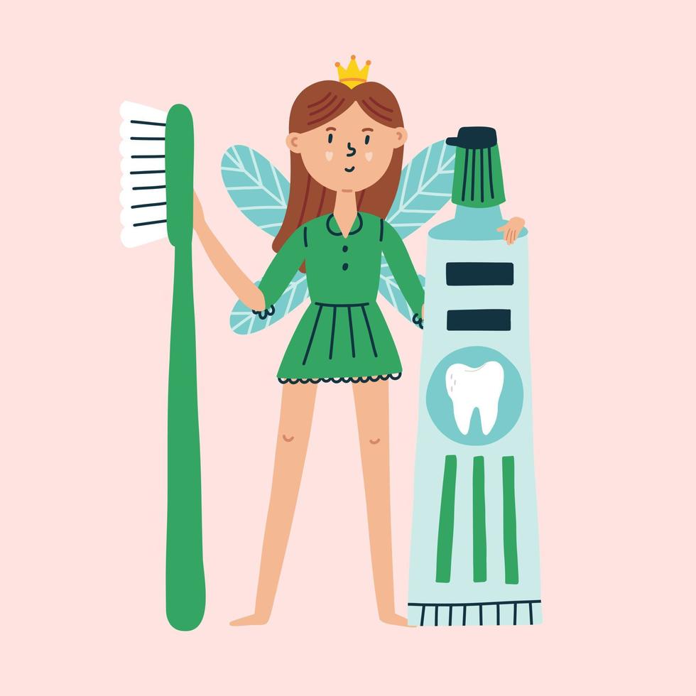 Tooth Fairy with toothbrush and toothpaste vector