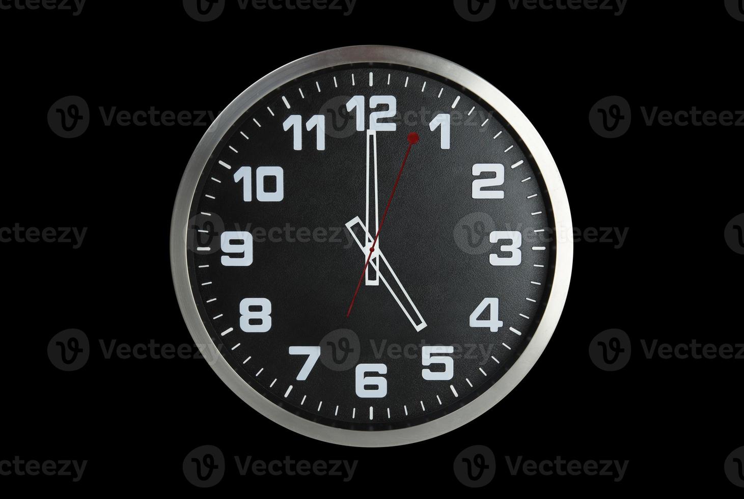 Standless Clock at 5 O'Clock, Finish work at 5 PM. Isolate on black Background, photo