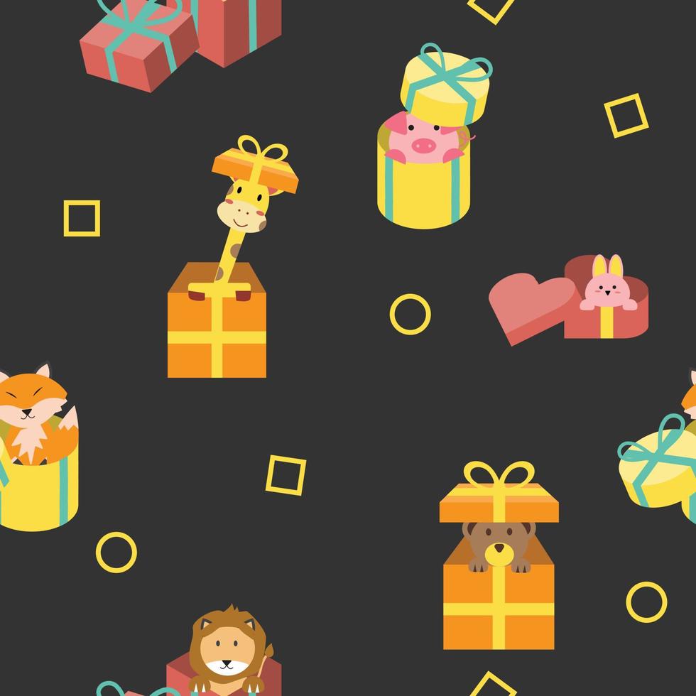cute animal inside giftbox seamless pattern for fabric printing vector
