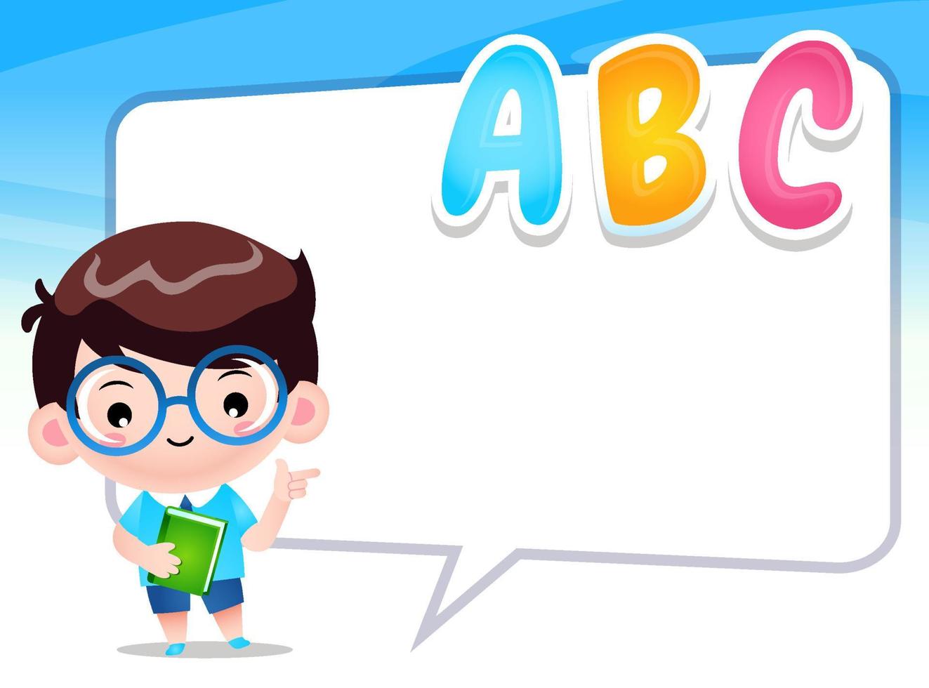 Cute Boy Student Pointing Away Big Speech Bubble vector