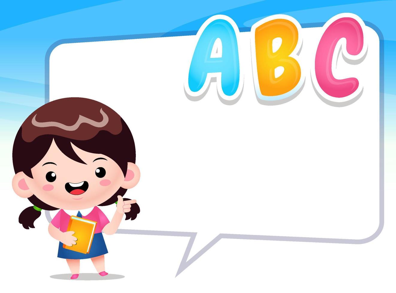Cute Girl Student Pointing Away Big Speech Bubble vector
