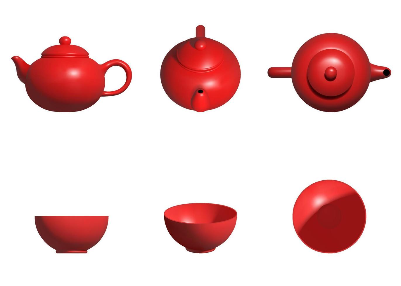set of isolated 3d teapots and cups of tea. chinese teapots vector