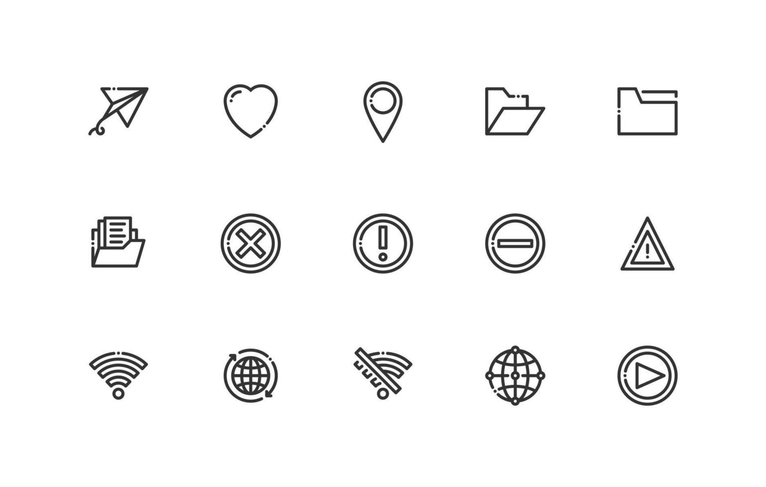 user interface essential icon set in black outline, line style vector