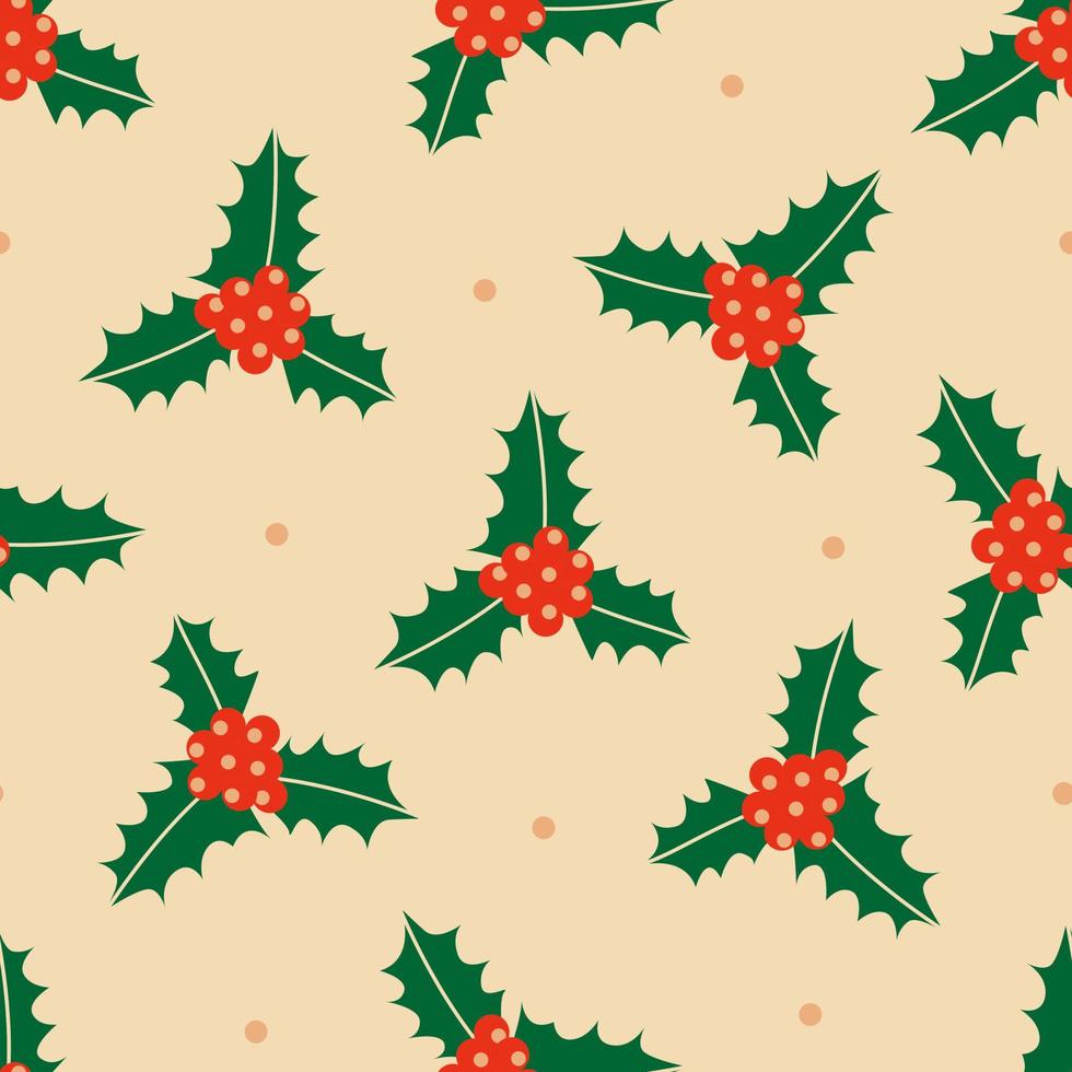 Fondo transparente de Navidad retro con hojas de acebo y bayas vector