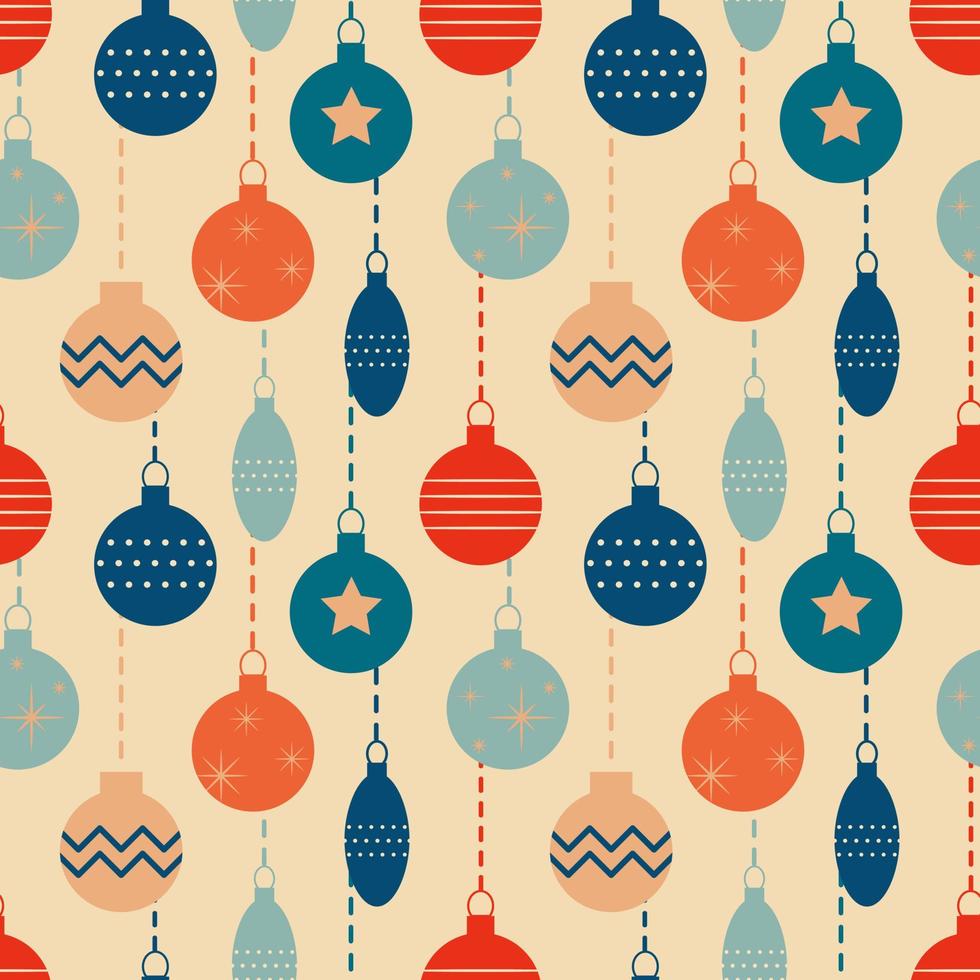 Christmas New Year seamless pattern with tree toys . vector