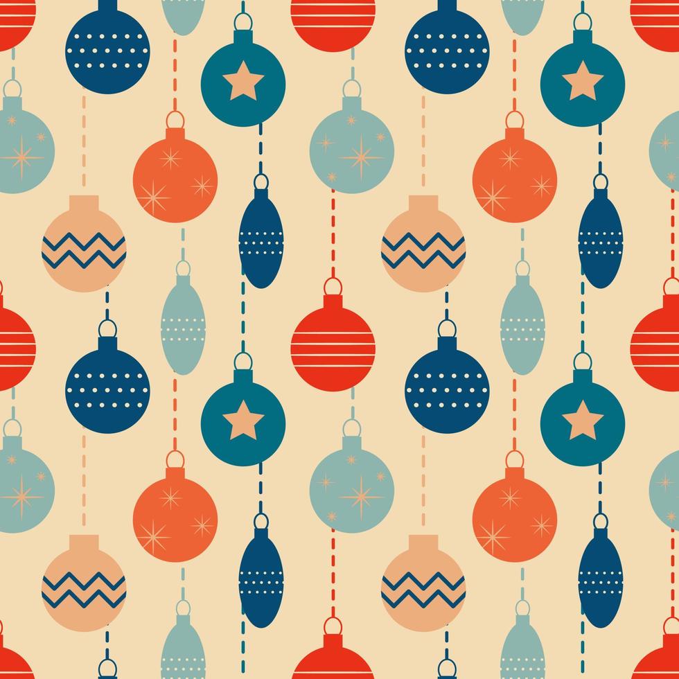 Christmas New Year seamless pattern with tree toys . vector