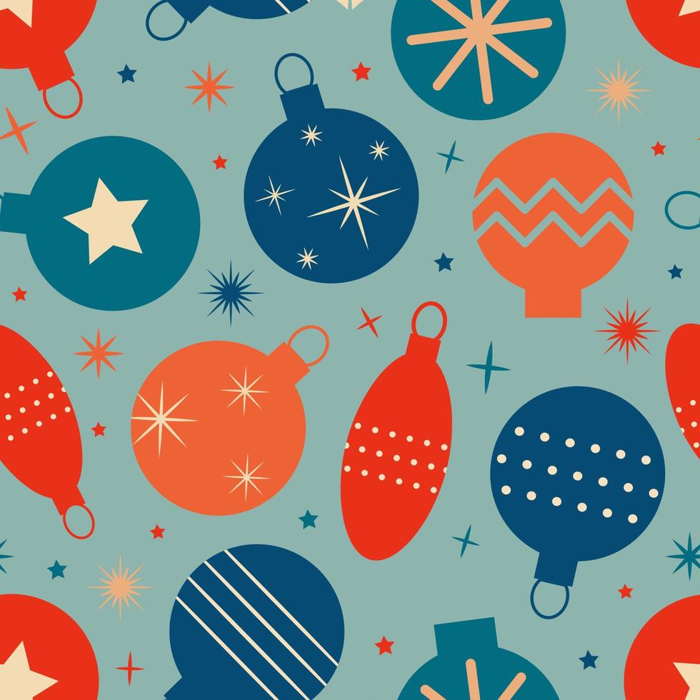 Christmas New Year seamless pattern with tree toys . vector