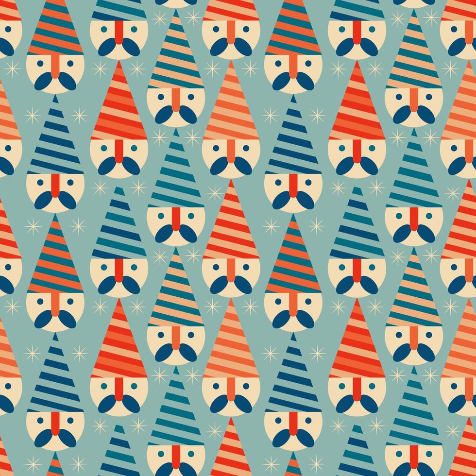 Christmas New Year seamless pattern with Santa Claus heads . vector