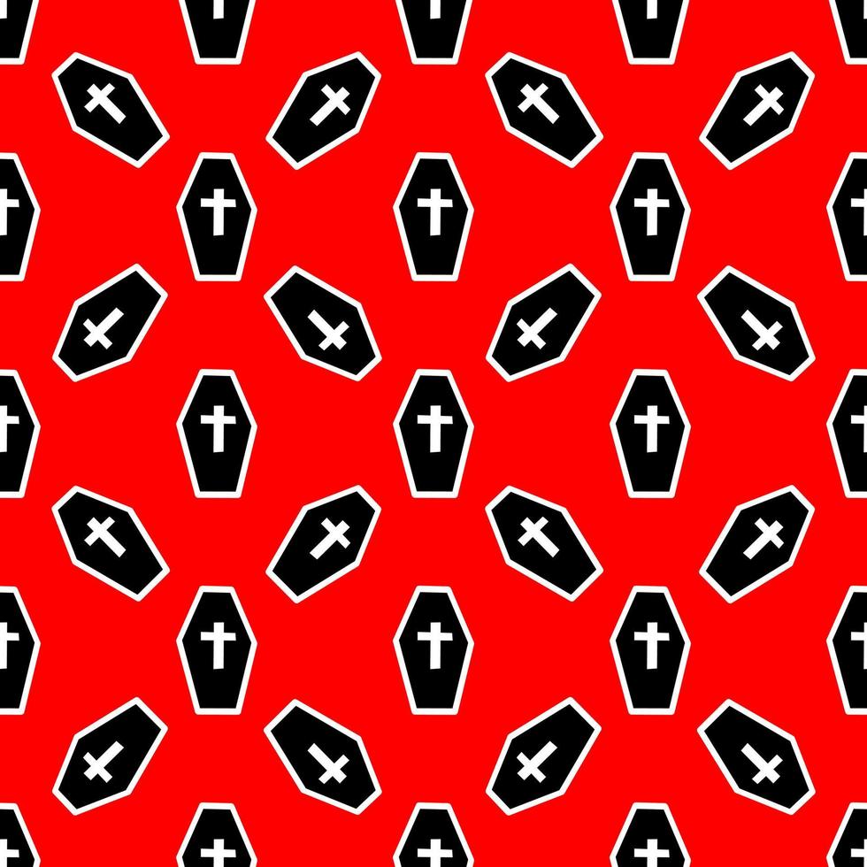 pattern with coffins and on a red backdrop vector