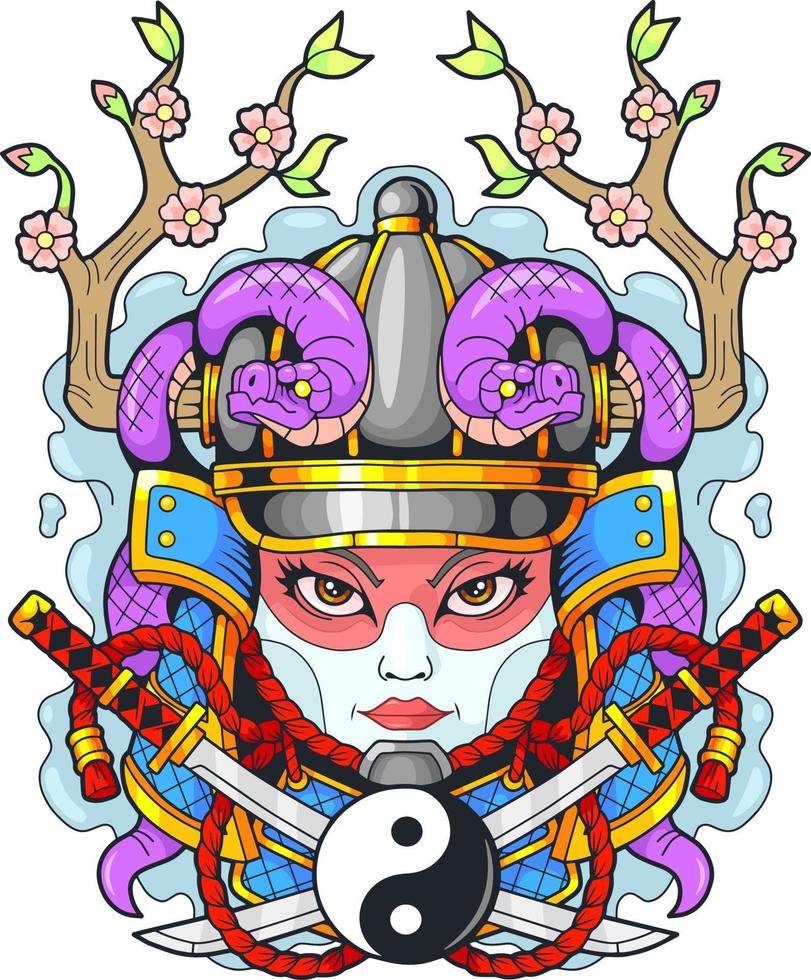 chica samurái medieval japonesa, diseño de logotipo vector