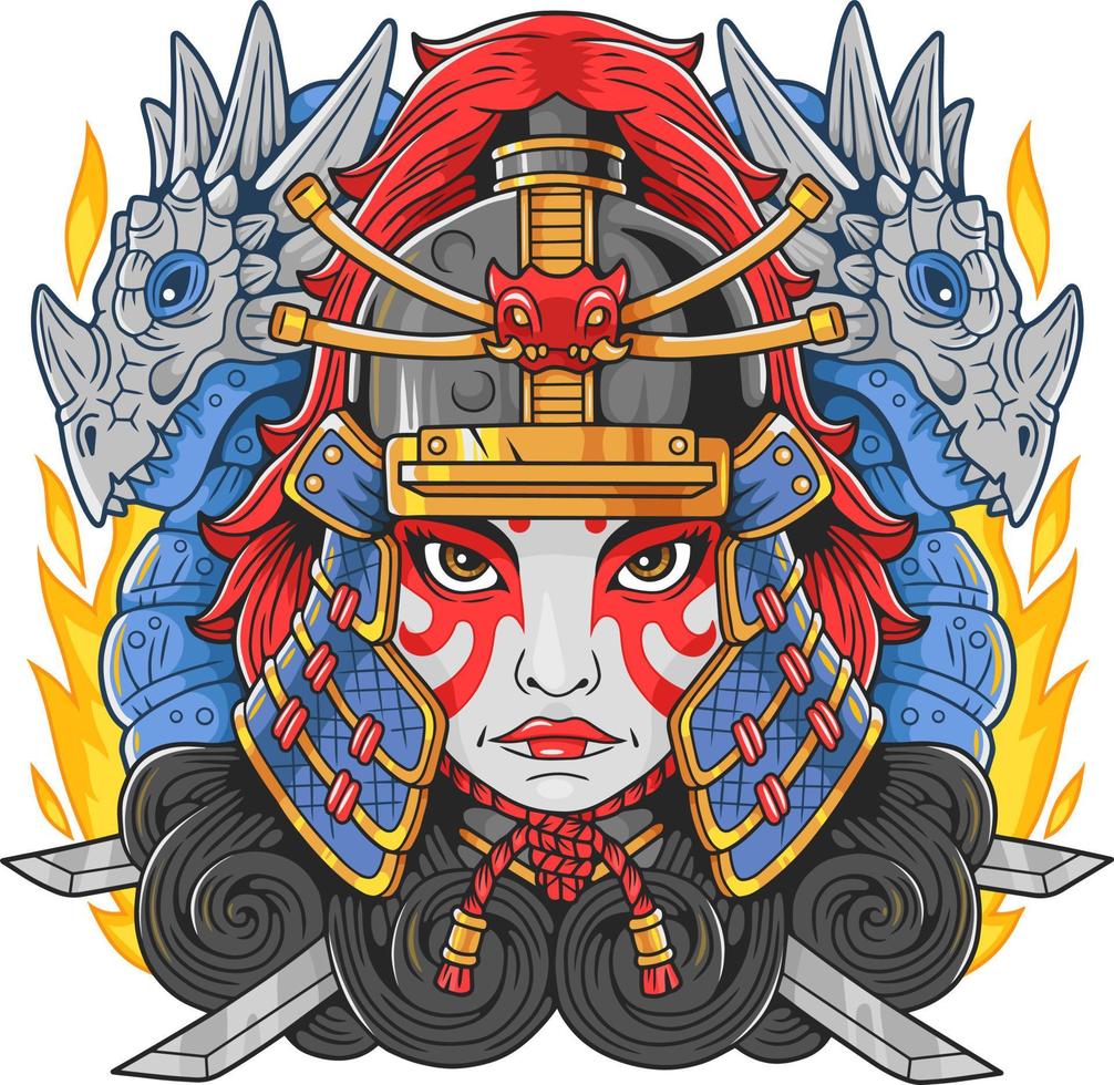 japanese medieval samurai girl, logo design vector