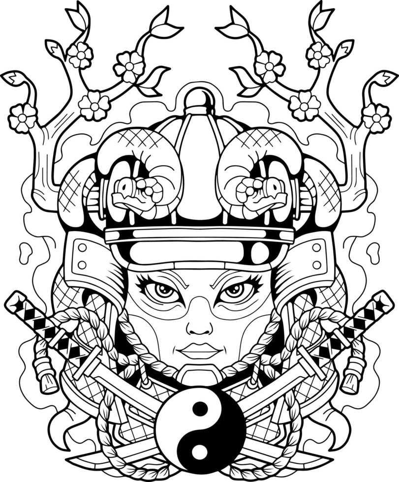japanese medieval samurai girl, logo design vector