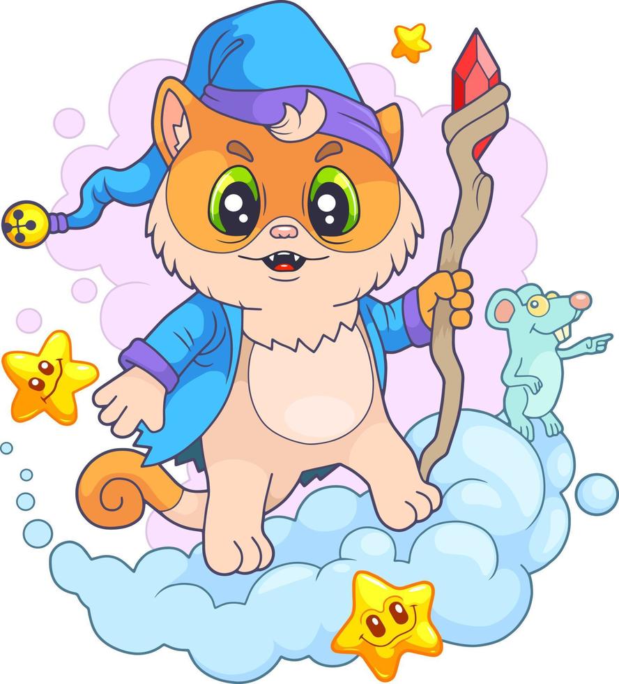 cute cat wizard vector