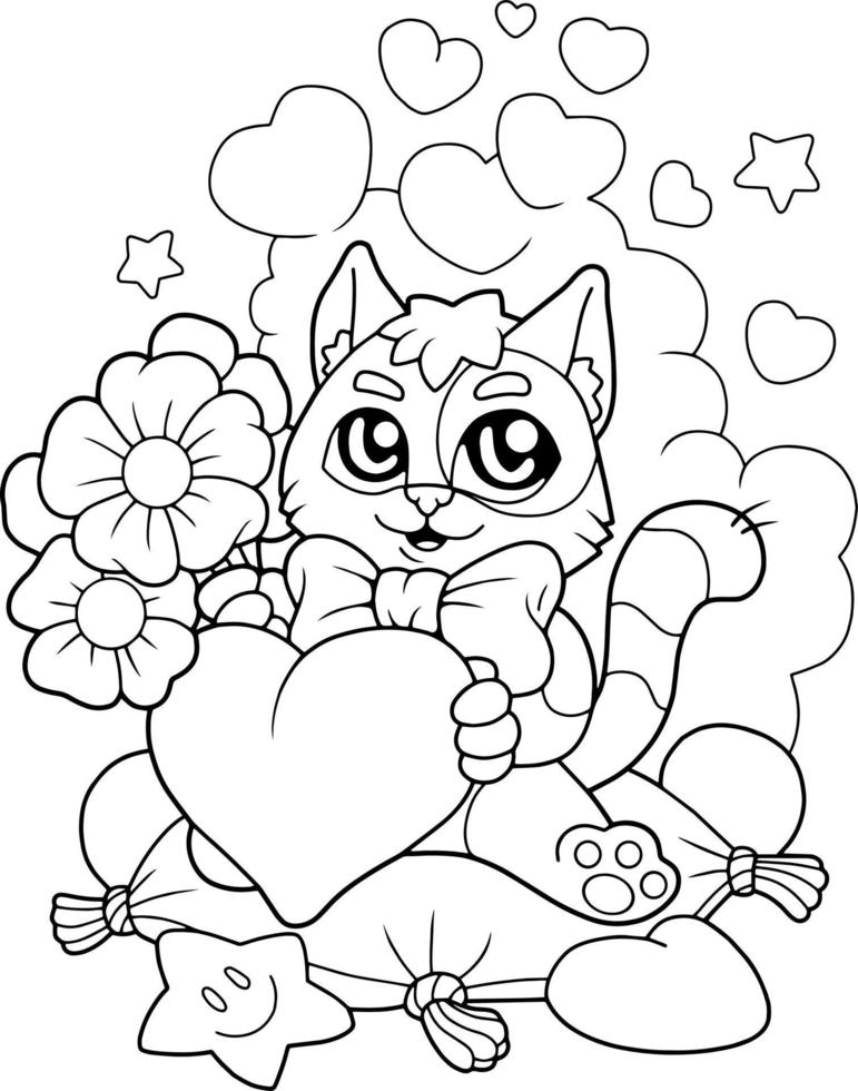cute cat with flowers vector