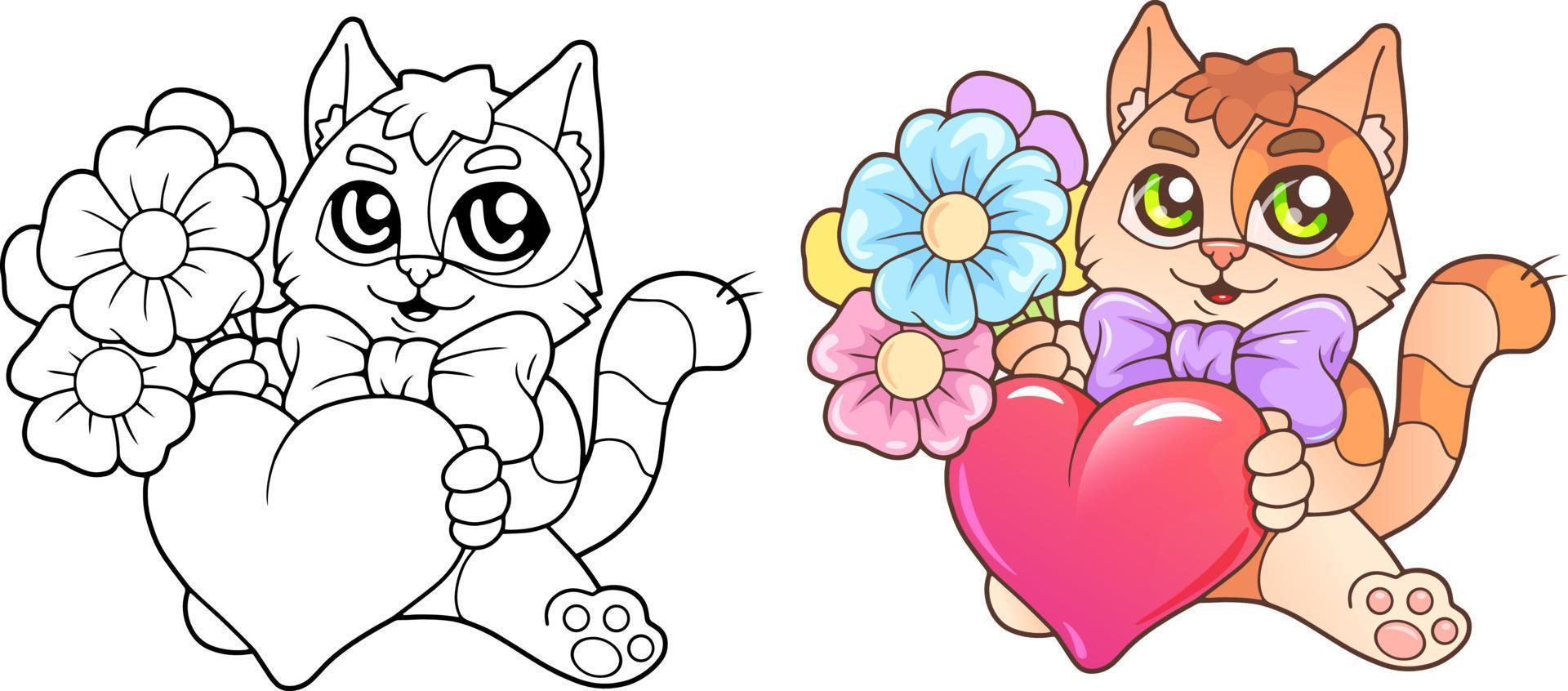 cute cat with flowers vector