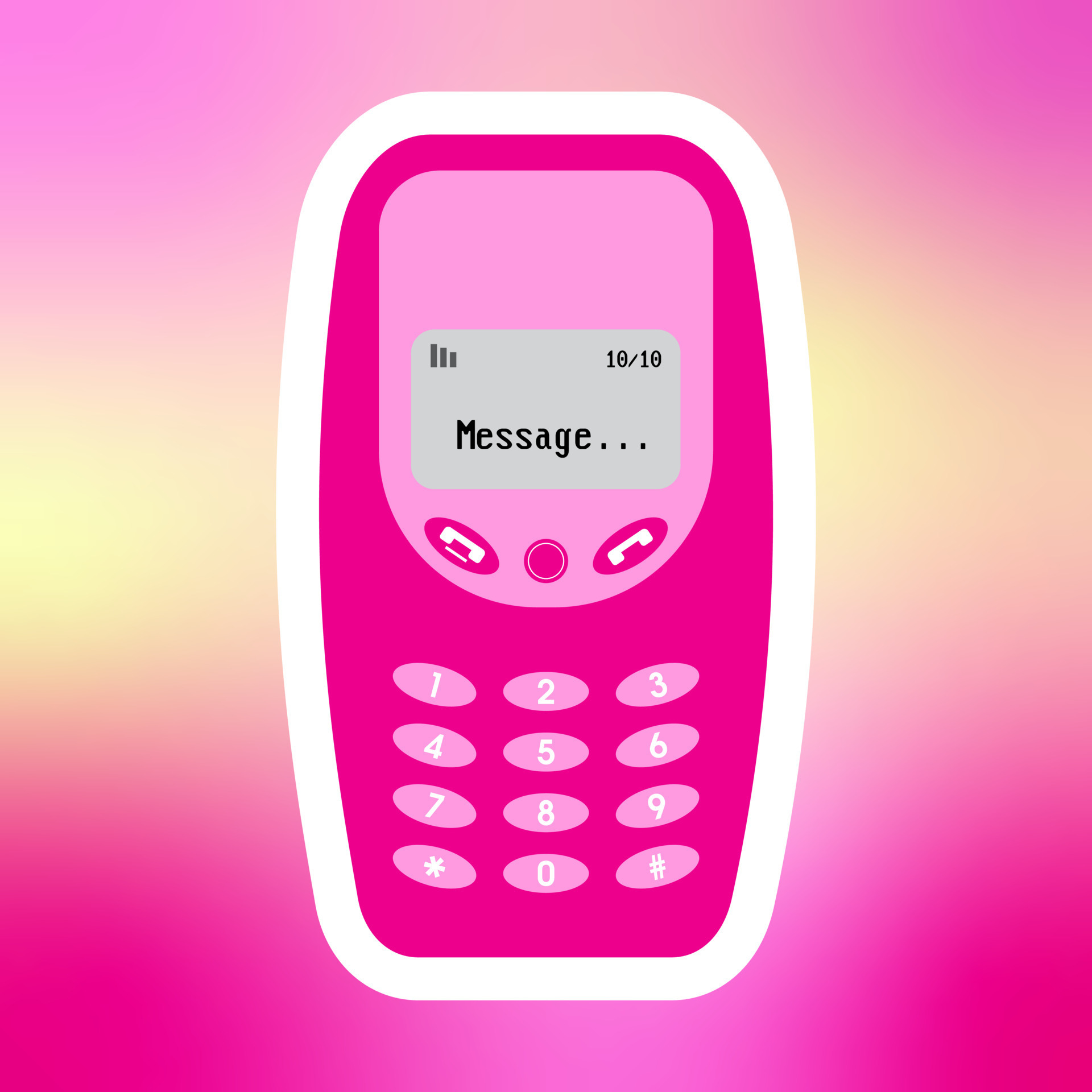 Y2k old mobile sticker. Old-fashioned pink mobile phone on gradient  background. Groovy print for graphic tee, square poster, bullet journal  cover, card. Nostalgia for 90s. 9294738 Vector Art at Vecteezy