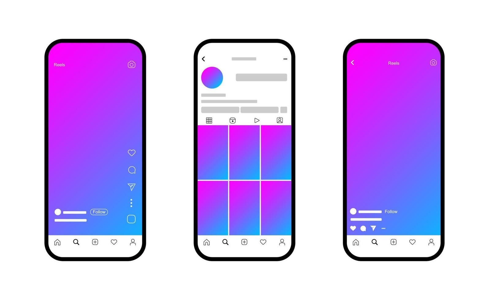 Instagram reels interface template set. vector