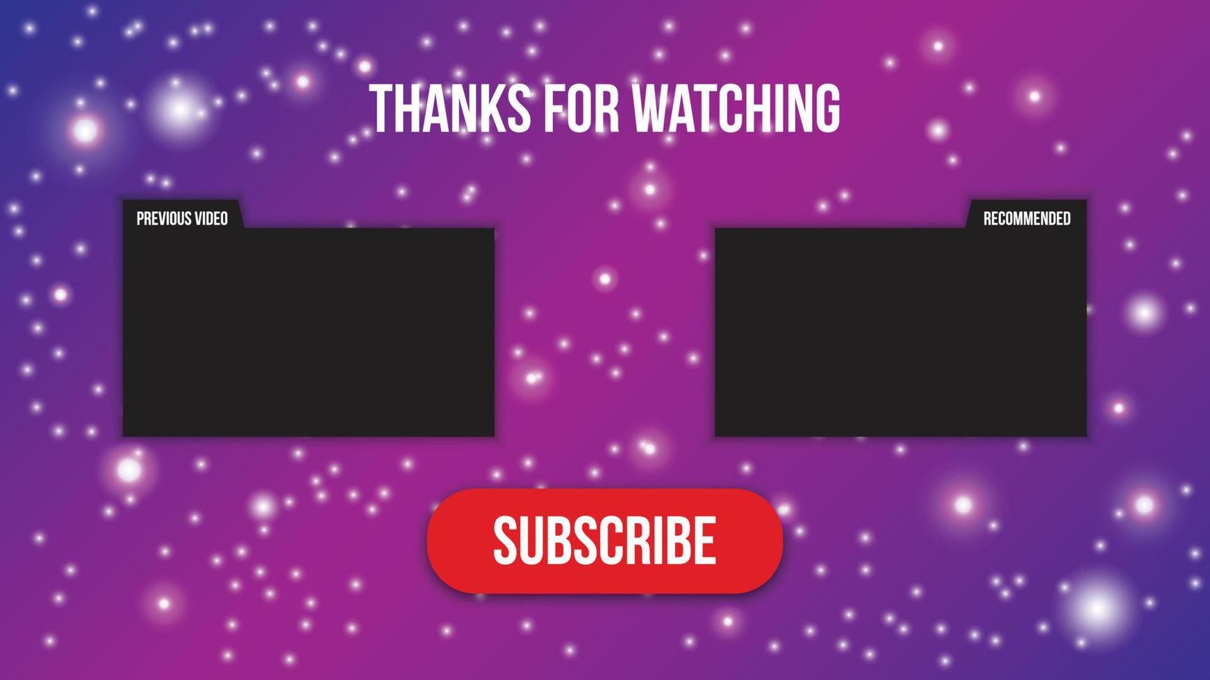 Youtube end screen in purple colors, outro template vector