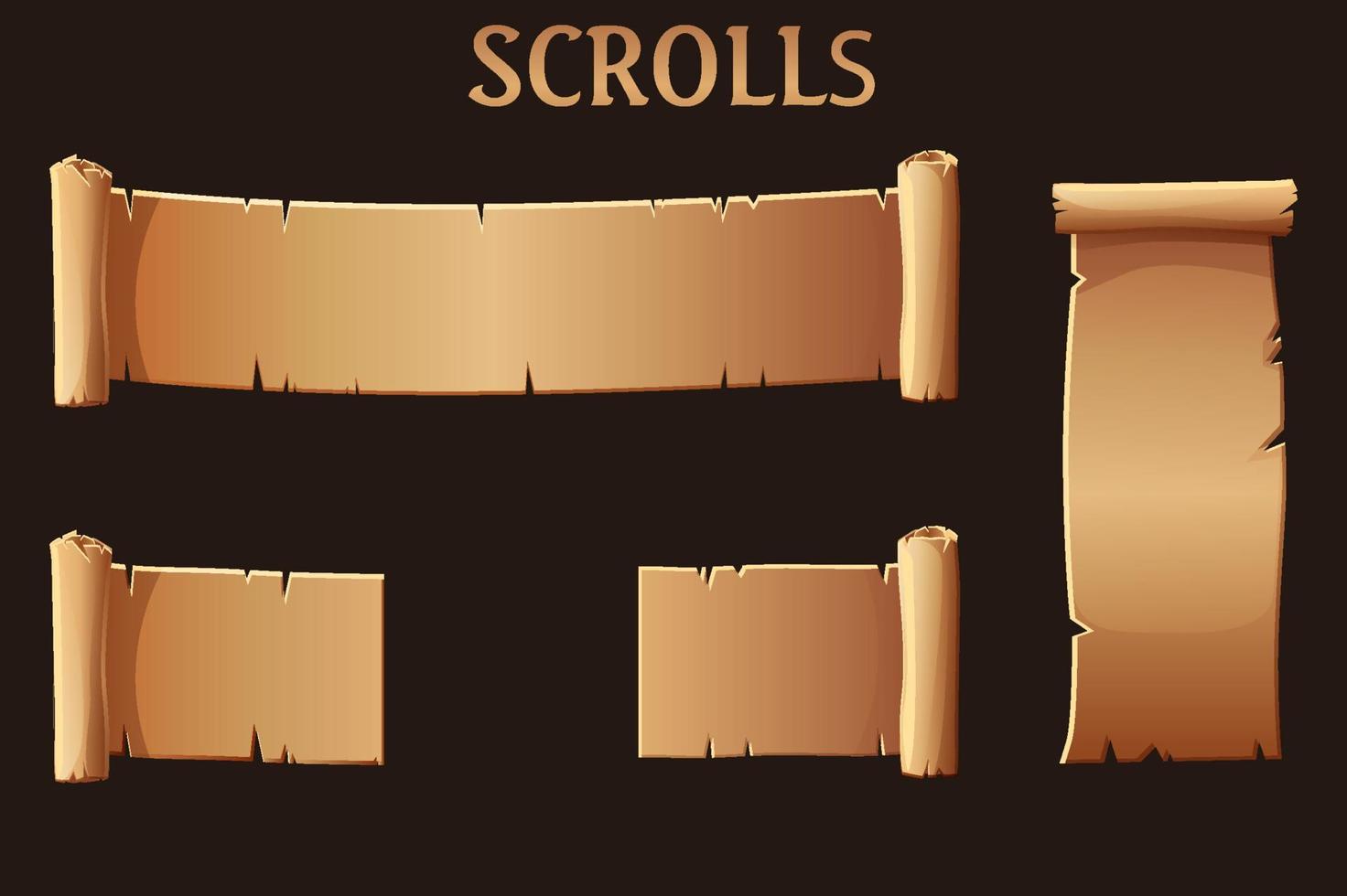 Old brown paper scrolls, blank template for the game ui. vector