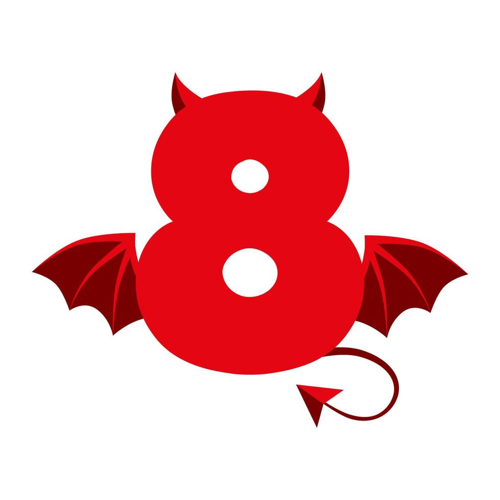 Número 8 rojo del diablo con alas para juegos de interfaz de usuario.  Demonio de dibujos animados oscuro y aterrador ocho. 9294823 Vector en  Vecteezy