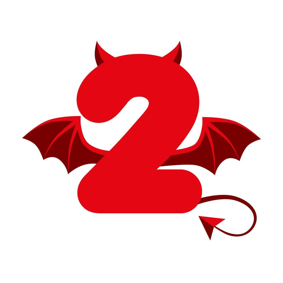 números rojos del diablo 2 con alas para juegos de interfaz de usuario... demonio de dibujos animados oscuro y aterrador dos. vector