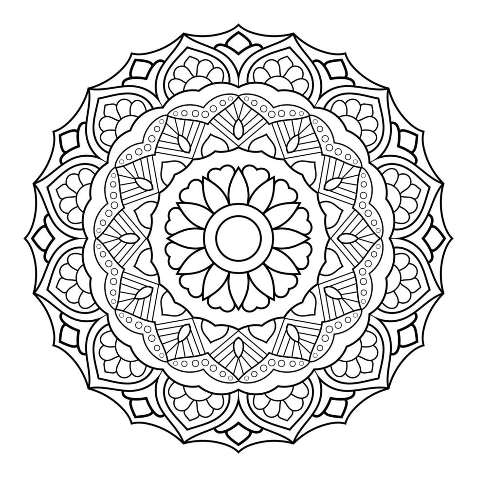 Mandala flower pattern with Arabic ethnic style Indian black and white floral outline art vector